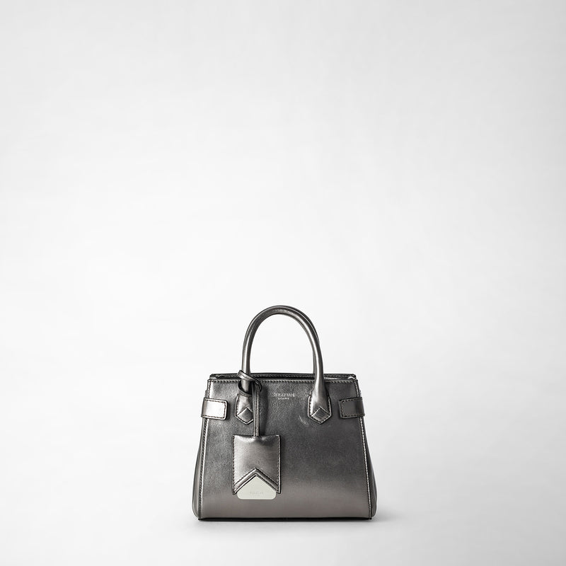 Serapian Mini meline' handbag in seta leather ruthenium Presa