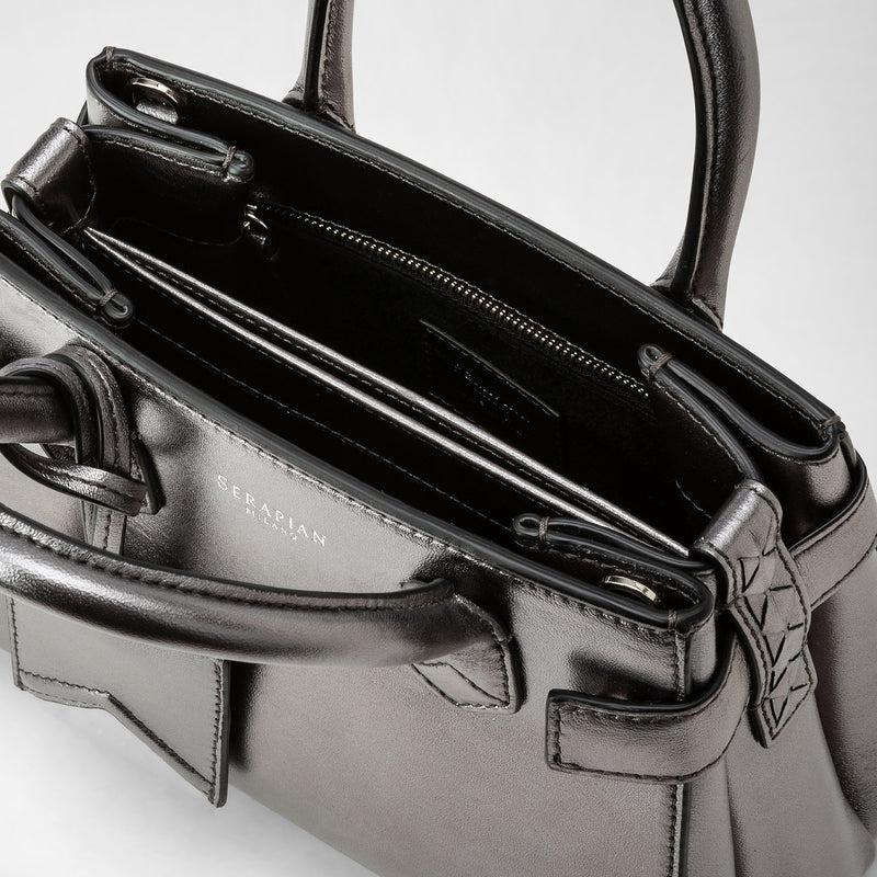 Serapian Mini meline' handbag in seta leather ruthenium Presa