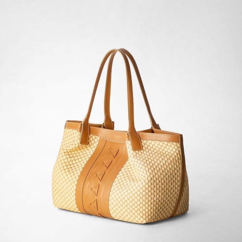 Serapian TOTE BAG SECRET PICCOLA IN RAFIA E PELLE SETA Vendita Calda