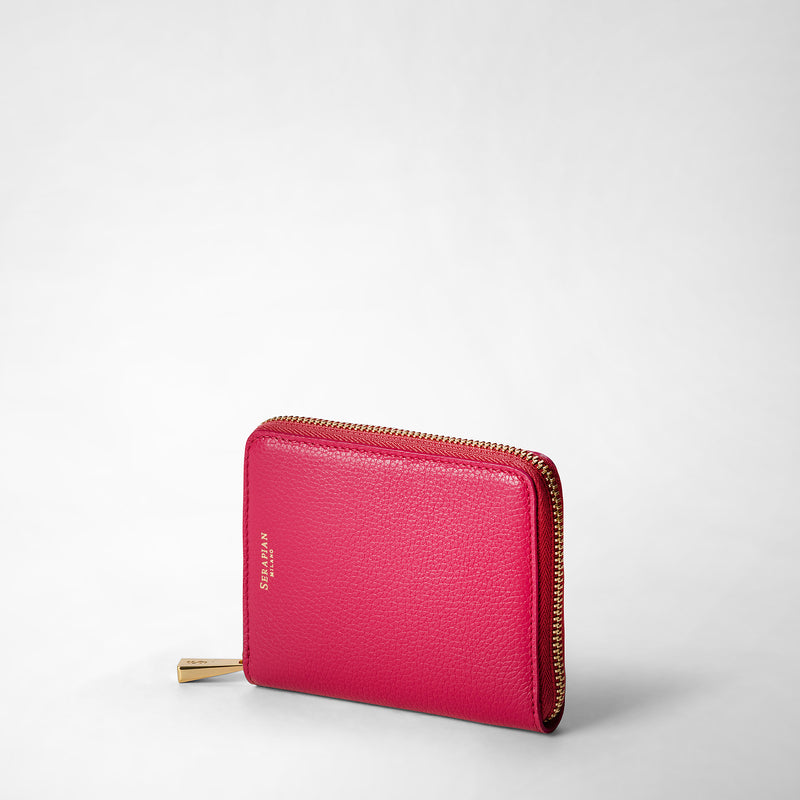Serapian Mini zip around wallet in rugiada leather petal In Linea