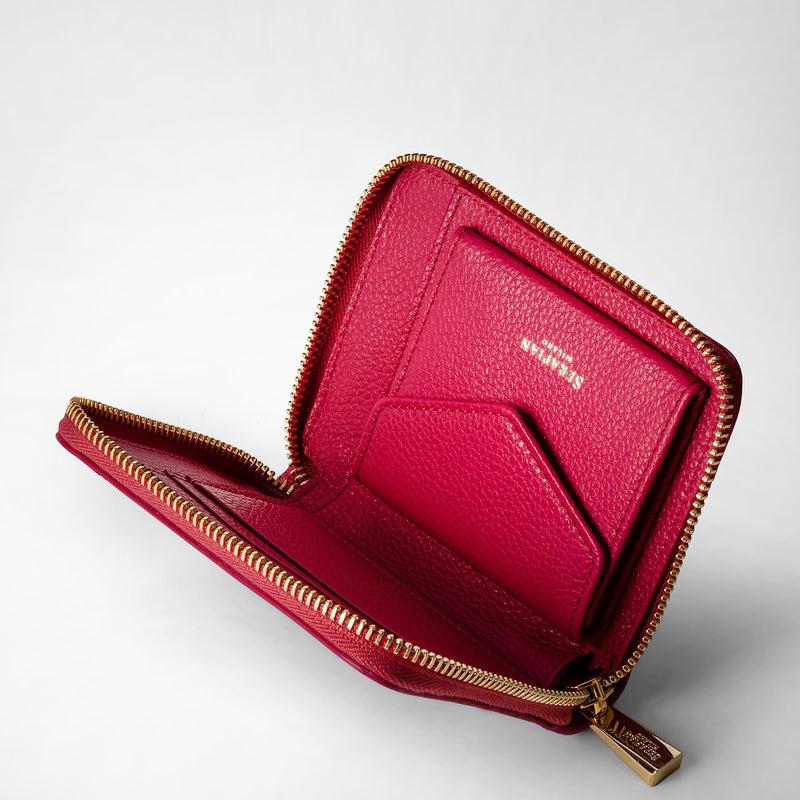 Serapian Mini zip around wallet in rugiada leather petal In Linea