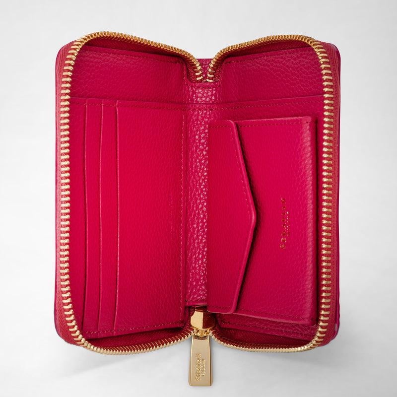 Serapian Mini zip around wallet in rugiada leather petal In Linea