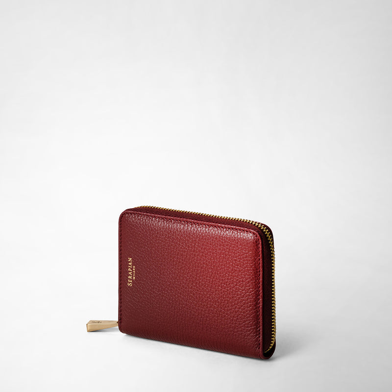 Serapian Portafoglio mini con zip in pelle rugiada burgundy Qualità