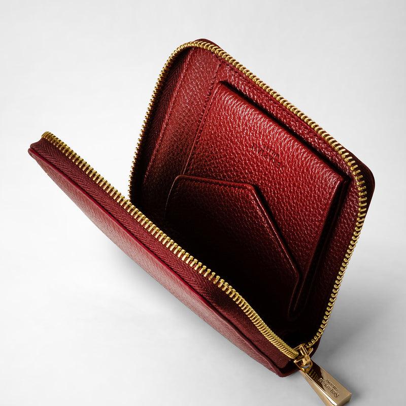 Serapian Portafoglio mini con zip in pelle rugiada burgundy Qualità