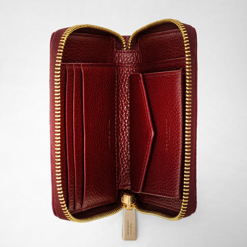 Serapian Portafoglio mini con zip in pelle rugiada burgundy Qualità