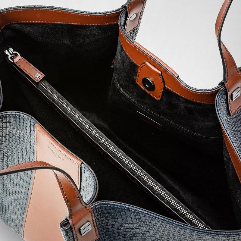 Serapian Borsa shopping secret stepan 72 blu oceano-cuoio Pezzi Unici