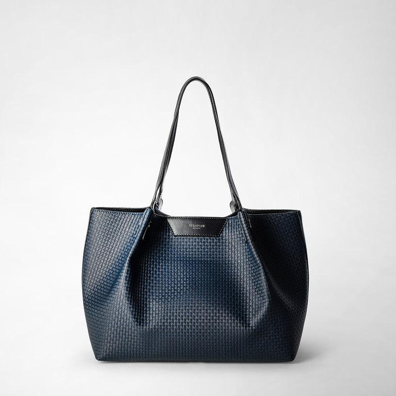 Serapian Tote bag secret piccola in stepan blu oceano-nero Soddisfazione Garantita