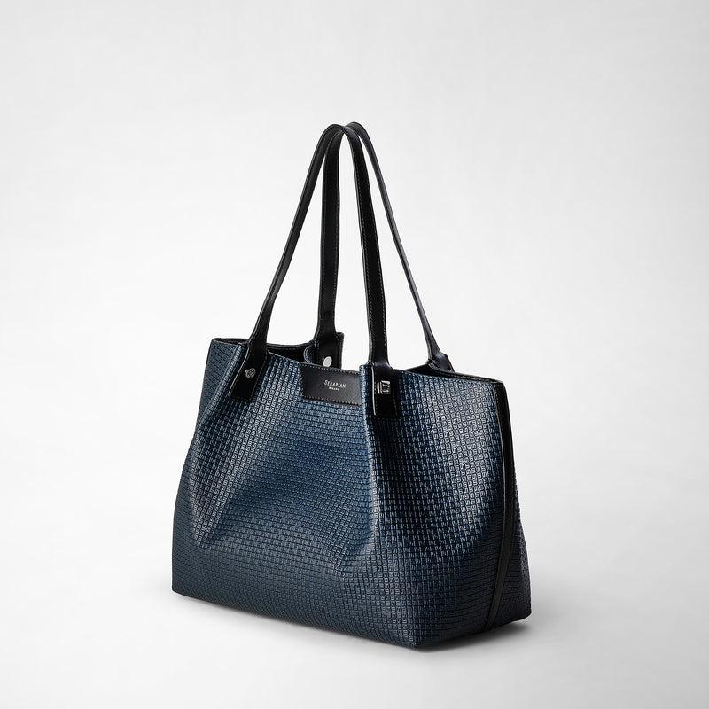 Serapian Tote bag secret piccola in stepan blu oceano-nero Soddisfazione Garantita