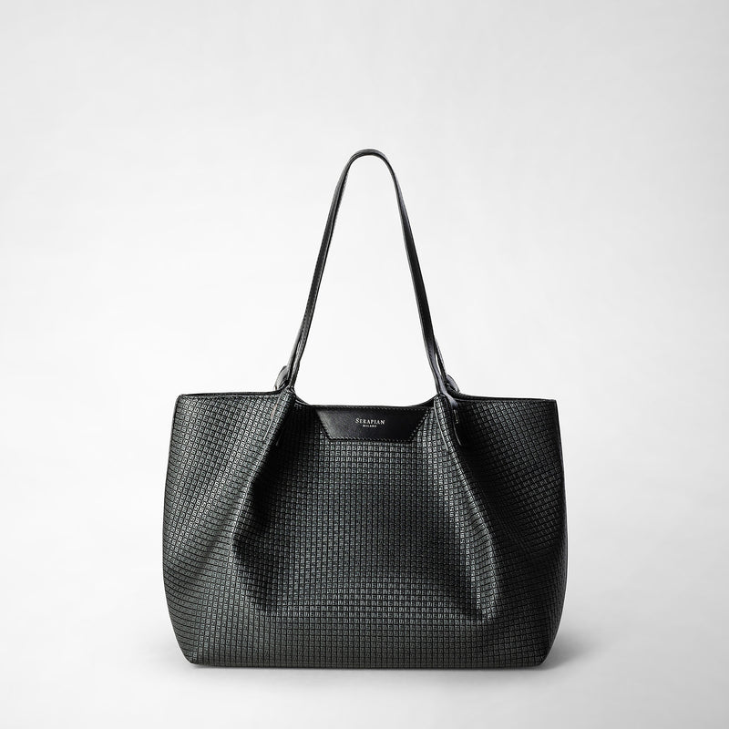 Serapian Tote bag secret piccola in stepan asfalto-nero Consegna Veloce