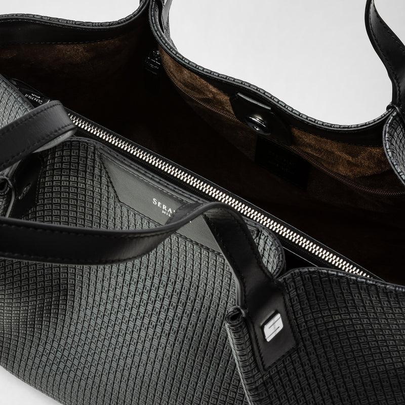 Serapian Tote bag secret piccola in stepan asfalto-nero Consegna Veloce