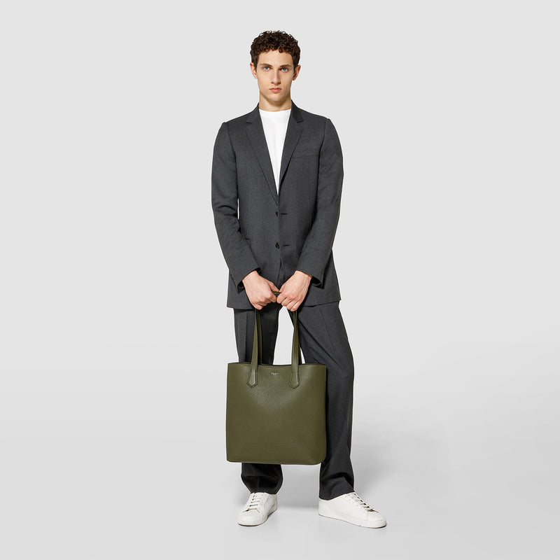 Serapian Day tote bag in cachemire leather olive green