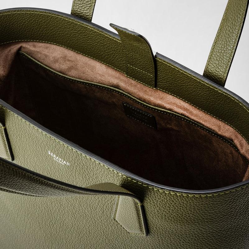 Serapian Day tote bag in cachemire leather olive green Convenienza
