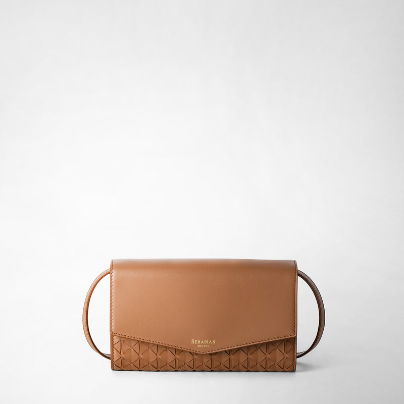 Serapian Clutch with shoulder strap in mosaico tan Saldi