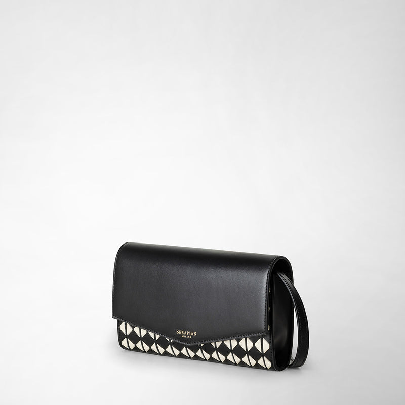 Serapian Clutch con tracolla in mosaico nero-panna I Più Venduti