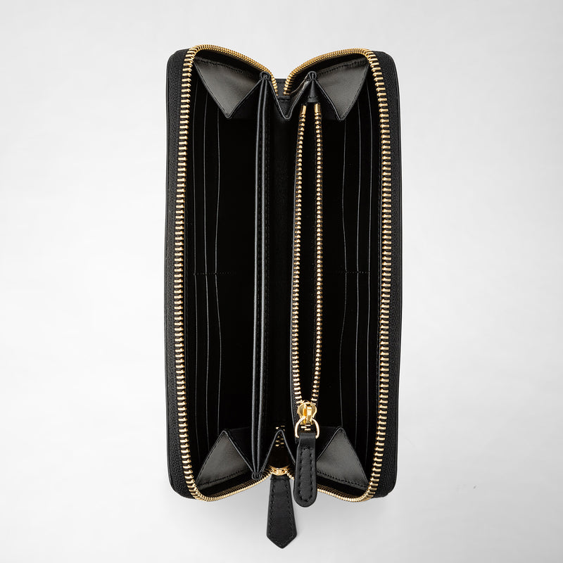Serapian Portafoglio con zip in mosaico nero-panna Sottocosto