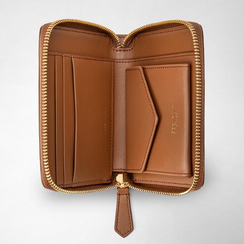 Serapian Mini zip wallet in mosaico tan Vendita Economica