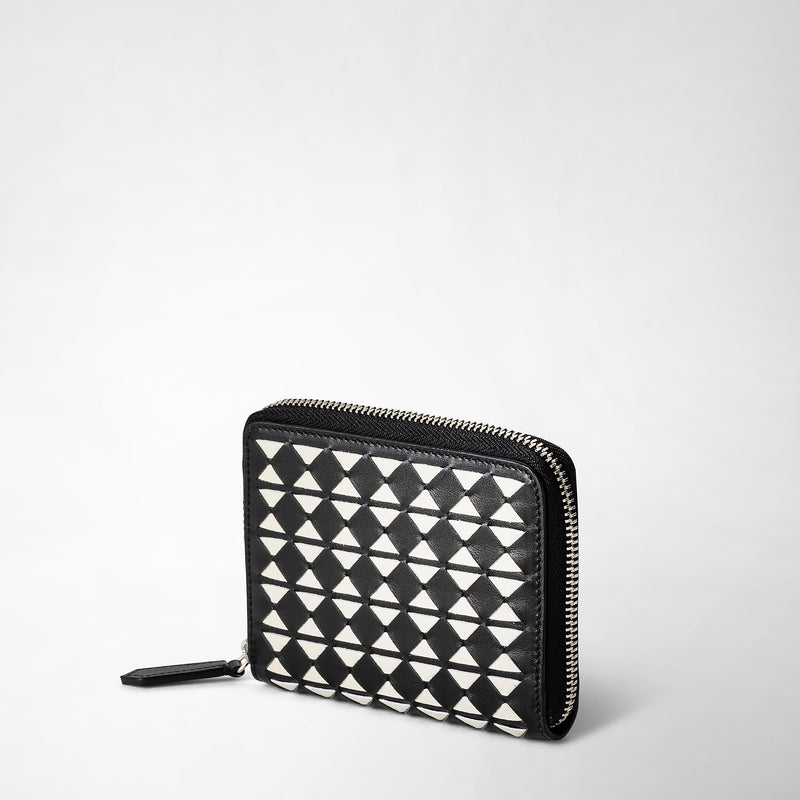 Serapian Portafoglio mini con zip in mosaico nero-panna Negozio