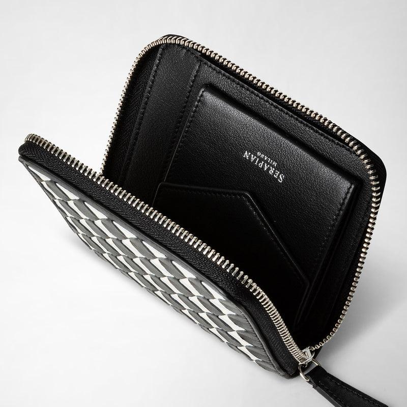 Serapian Portafoglio mini con zip in mosaico nero-panna Negozio