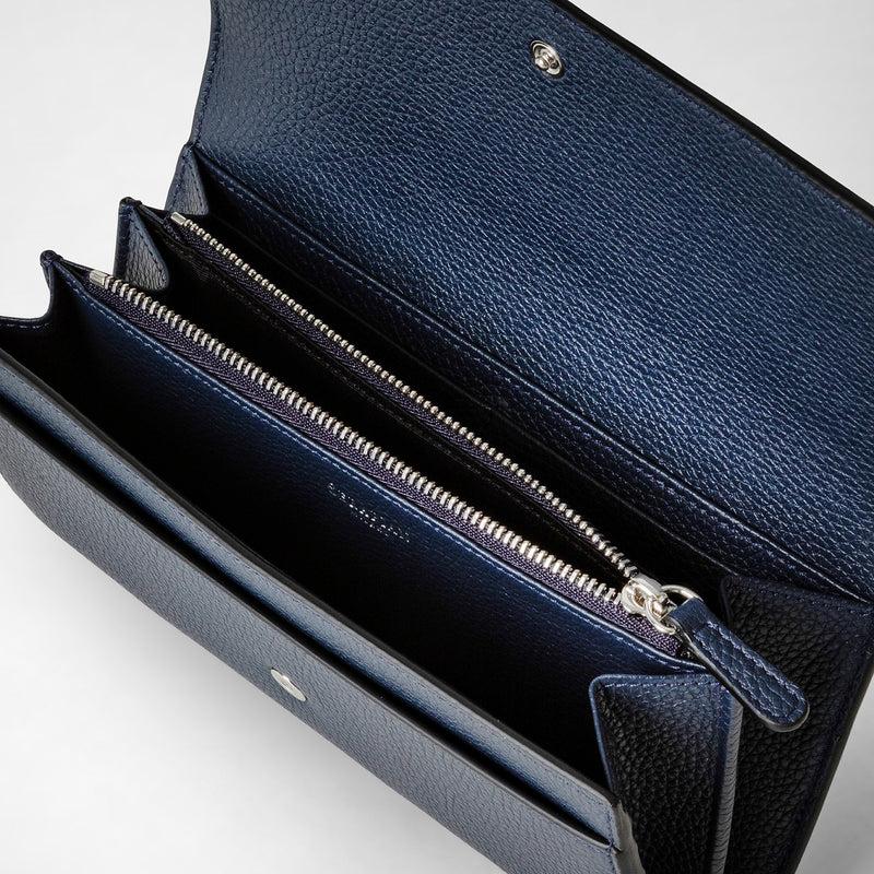Serapian Portafoglio continental in pelle rugiada blu navy Italia