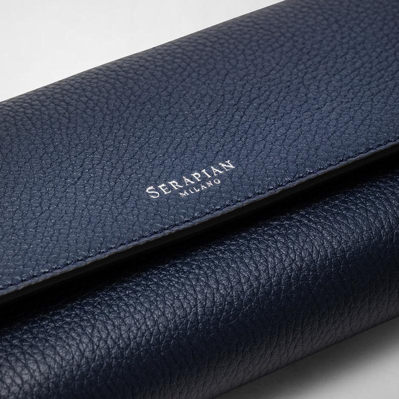 Serapian Portafoglio continental in pelle rugiada blu navy Italia