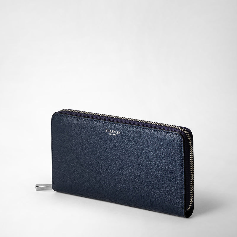 Serapian Portafoglio con zip in pelle rugiada blu navy 2025