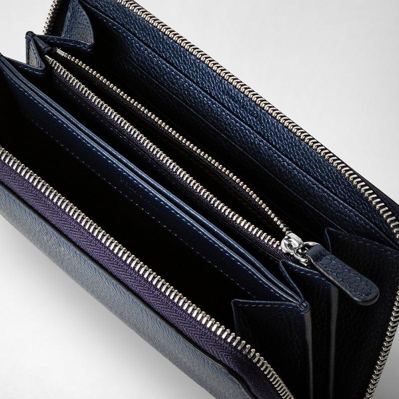 Serapian Portafoglio con zip in pelle rugiada blu navy 2025