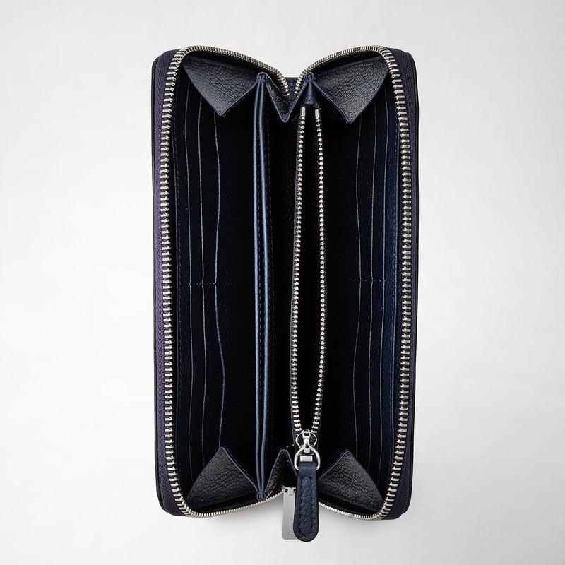 Serapian Portafoglio con zip in pelle rugiada blu navy 2025