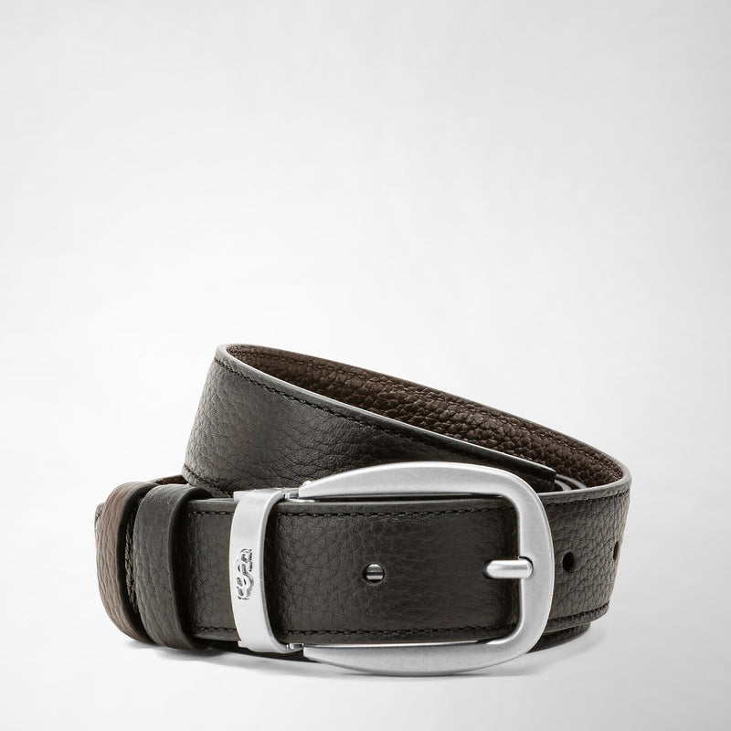 Serapian Cintura reversibile in pelle cachemire nero-espresso Promozione