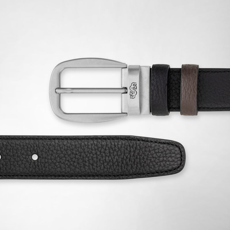 Serapian Cintura reversibile in pelle cachemire nero-espresso Promozione