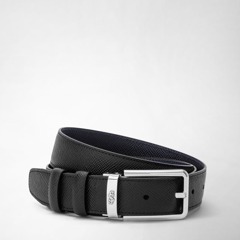 Serapian Reversible belt in evoluzione leather black navy blue Soddisfazione Garantita