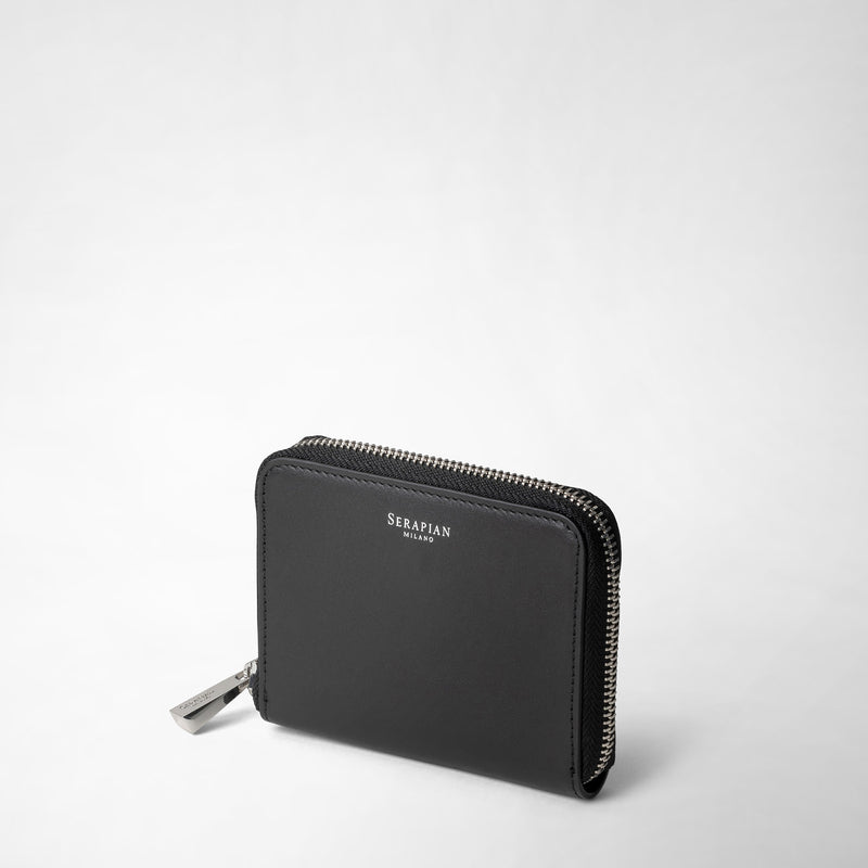 Serapian Small zip-around wallet in seta leather black Offerte