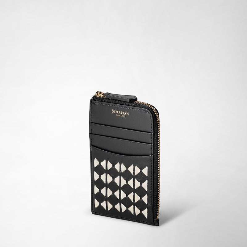 Serapian Portacarte con zip in mosaico nero-panna Convenienza