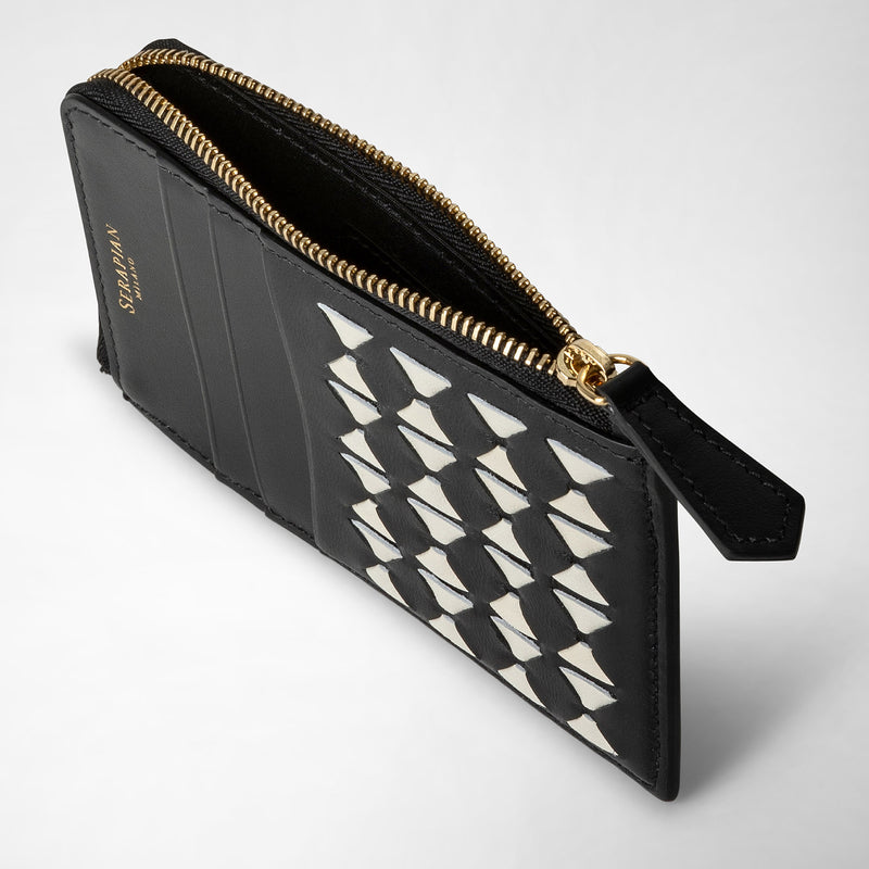 Serapian Portacarte con zip in mosaico nero-panna Convenienza