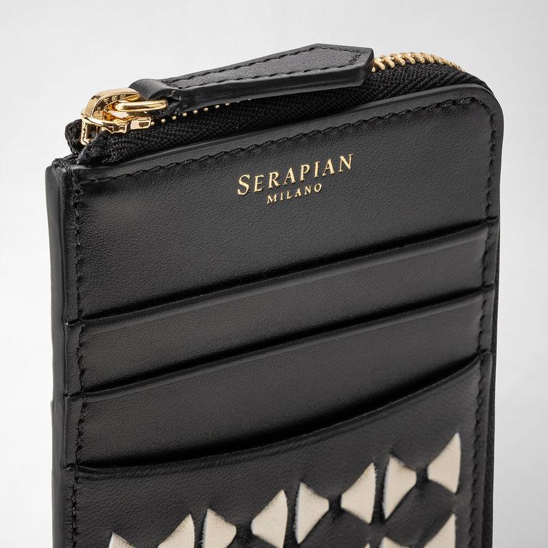 Serapian Portacarte con zip in mosaico nero-panna Convenienza