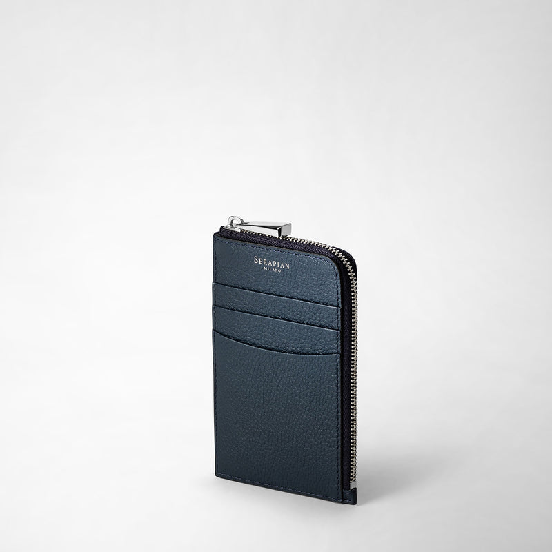 Serapian Zip card case in rugiada leather navy blue Novità
