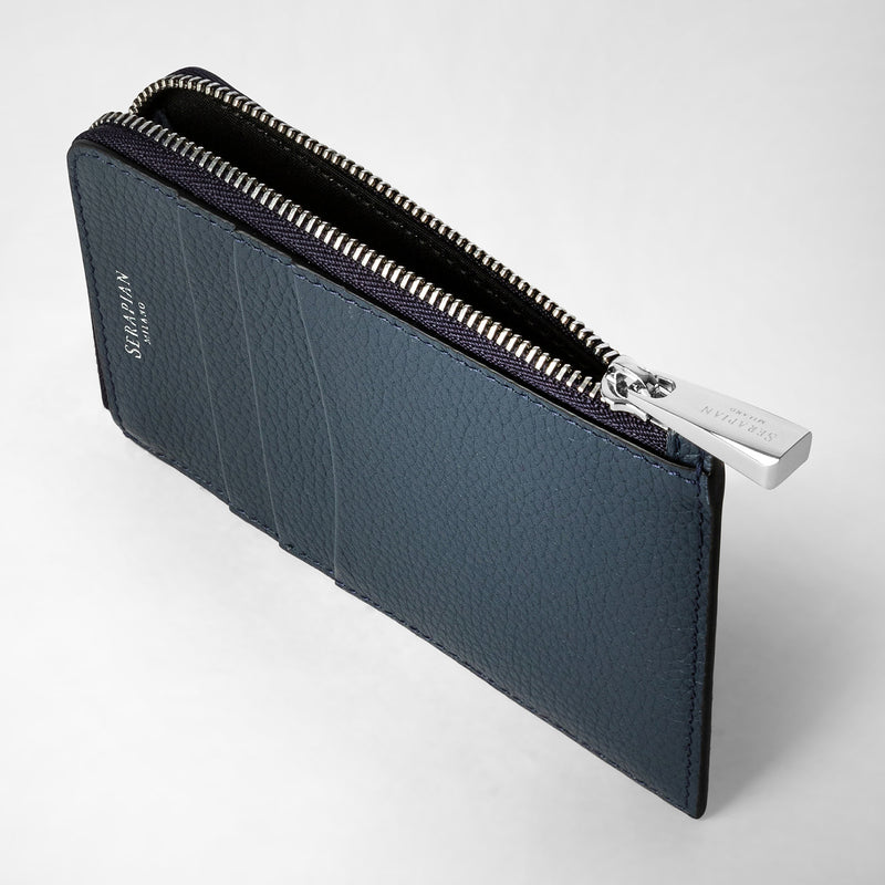 Serapian Zip card case in rugiada leather navy blue Novità