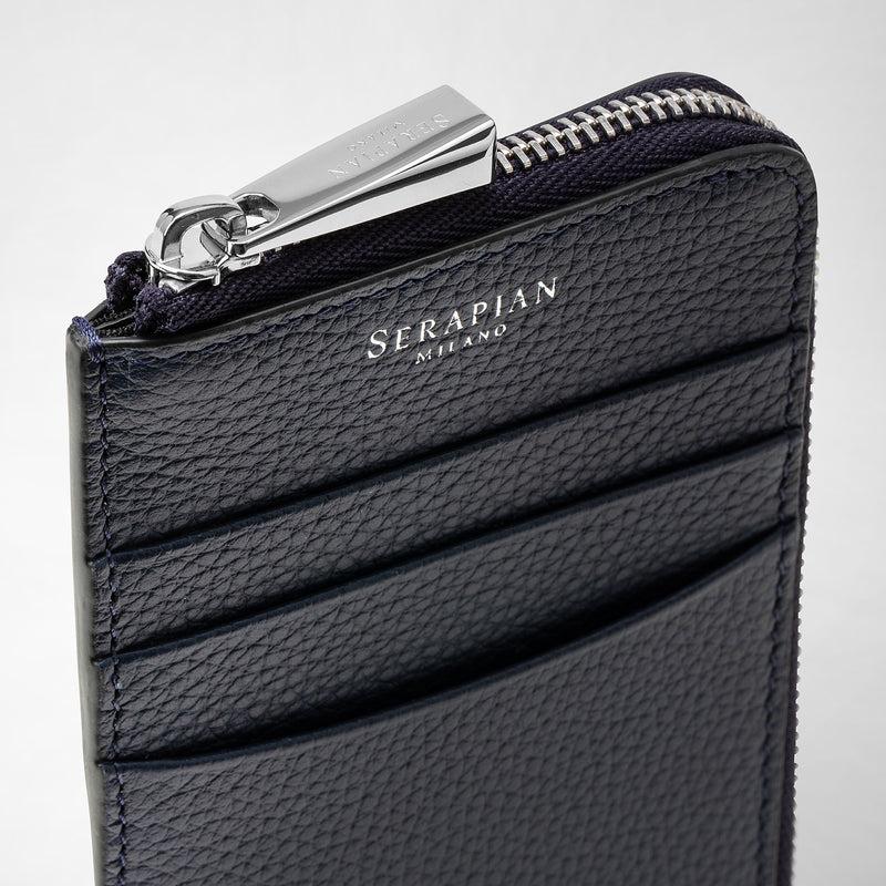 Serapian Zip card case in rugiada leather navy blue Novità