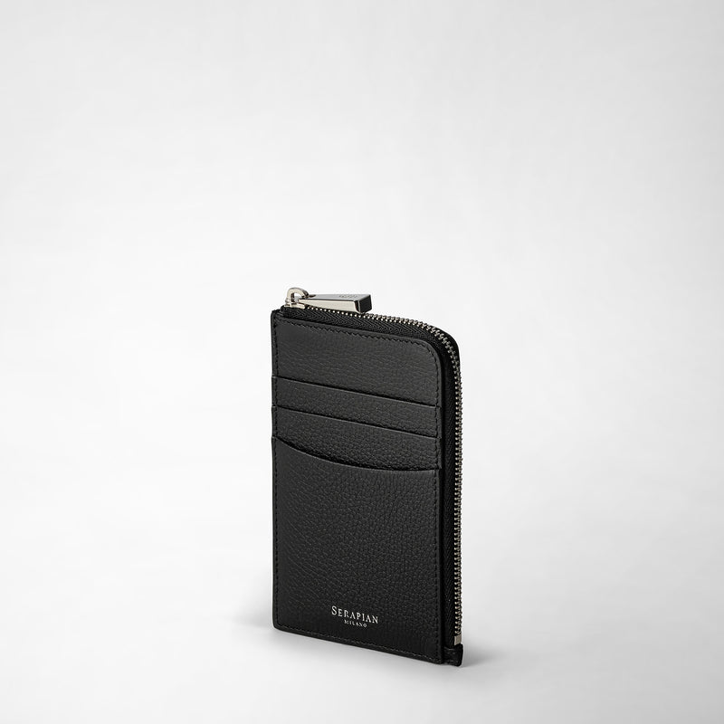 Serapian Portacarte con zip in pelle rugiada nero Sconto