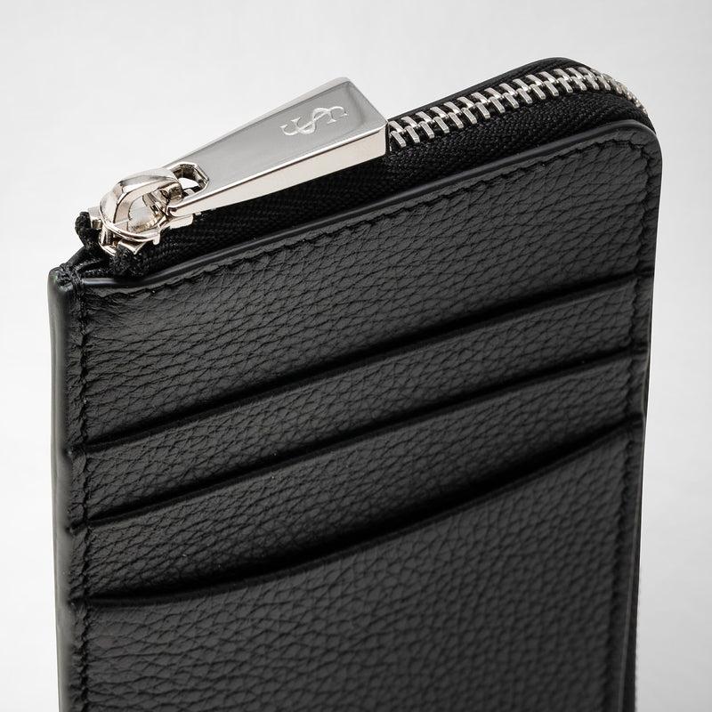 Serapian Portacarte con zip in pelle rugiada nero Sconto
