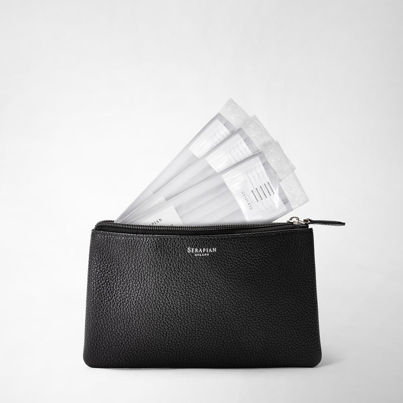 Serapian Pouch with zip in cachemire leather black Offerta