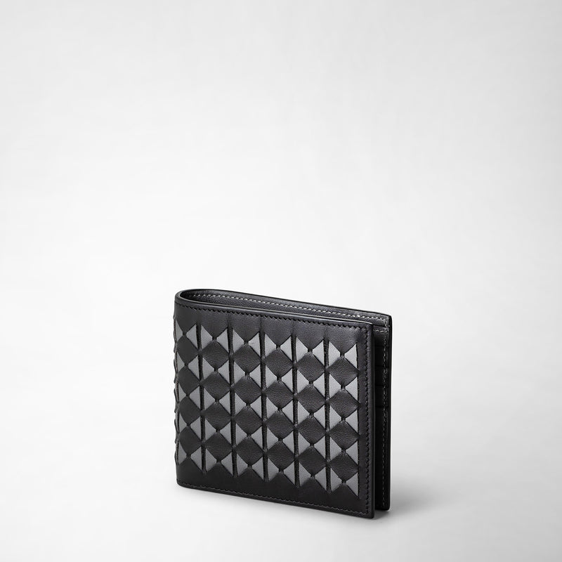 Serapian 8-card billfold in mosaico black and asphalt gray Nuova