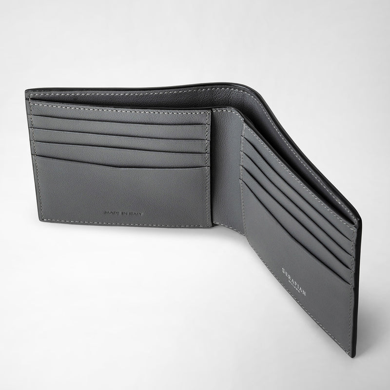 Serapian 8-card billfold in mosaico black and asphalt gray Nuova