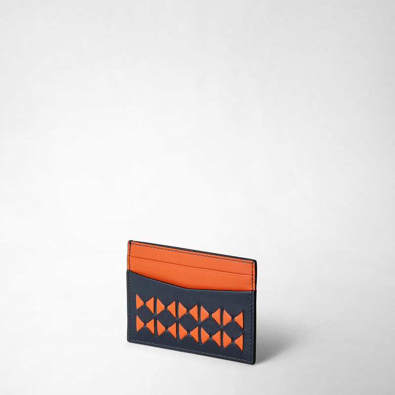 Serapian 4-card holder in mosaico navy blue orange In Vendita
