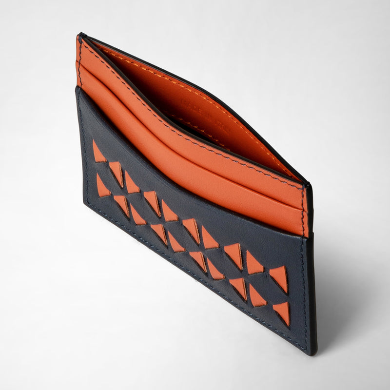 Serapian 4-card holder in mosaico navy blue orange In Vendita