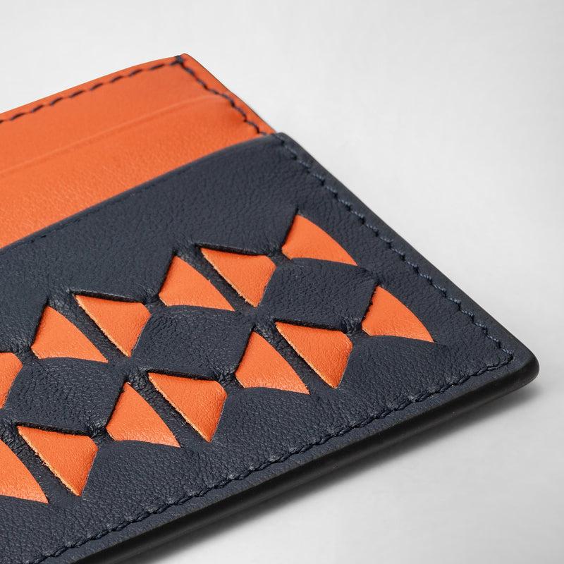 Serapian 4-card holder in mosaico navy blue orange In Vendita