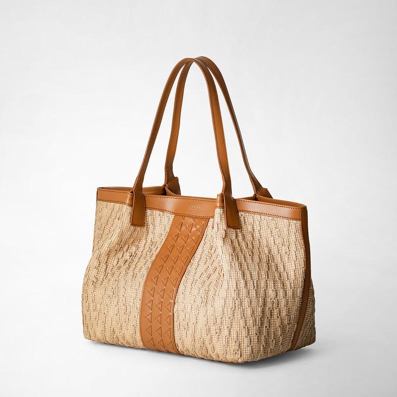 Serapian Tote bag secret piccola in rafia e pelle seta Italy