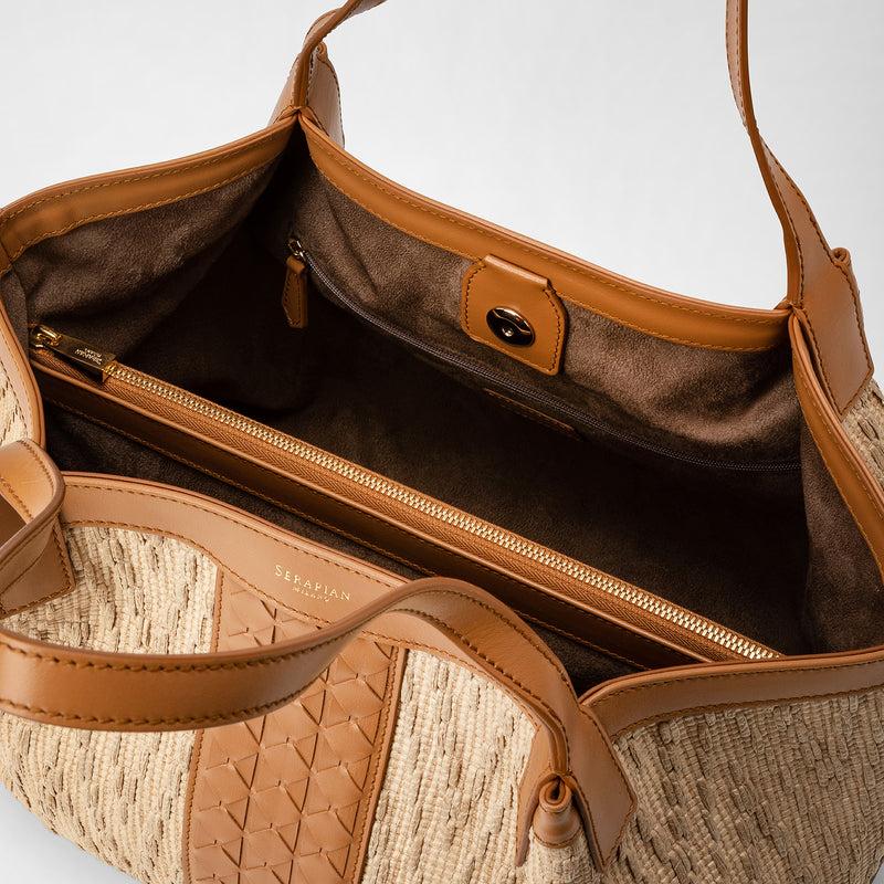 Serapian Tote bag secret piccola in rafia e pelle seta Italy
