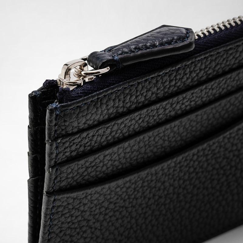 Serapian Zip card case in cachemire leather navy blue Promozione