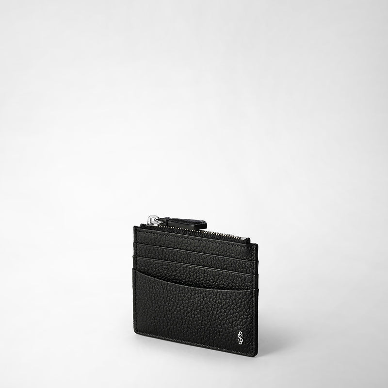 Serapian Zip card case in cachemire leather black Spedizione Gratuita