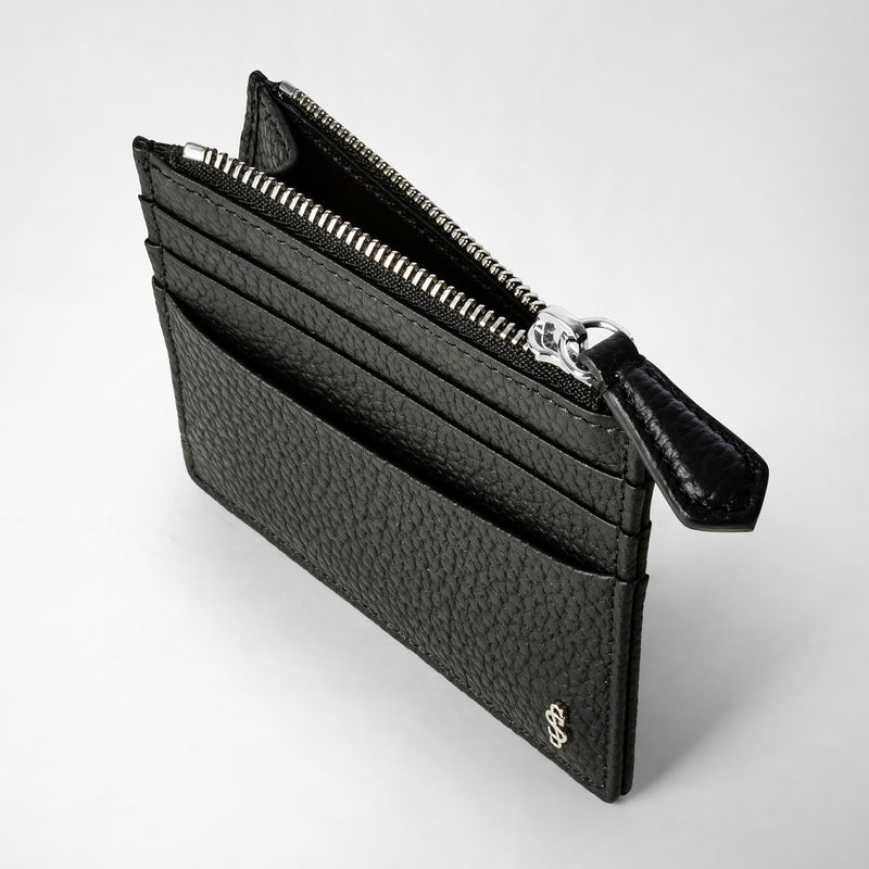 Serapian Zip card case in cachemire leather black Spedizione Gratuita
